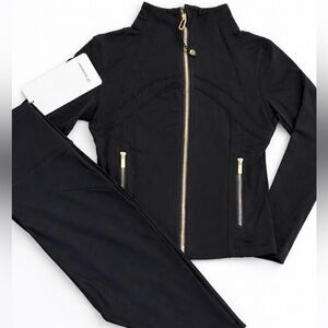 Lululemon Defined Black Zip Jacket & Legging Set | Gold Detail | Size 6 (Small)